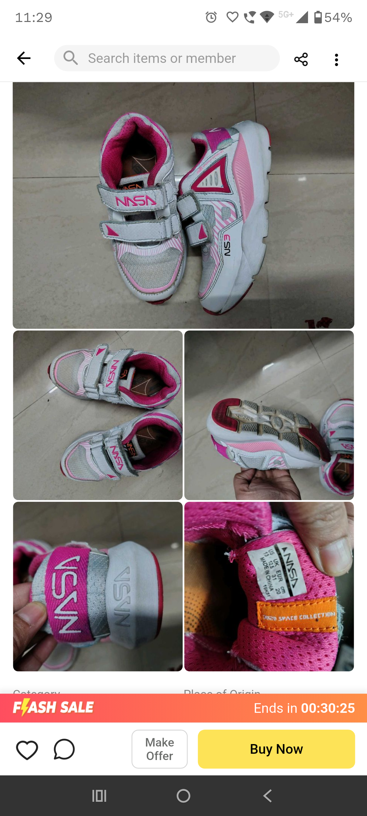 Kids' NASA Pink & White Velcro Sneakers